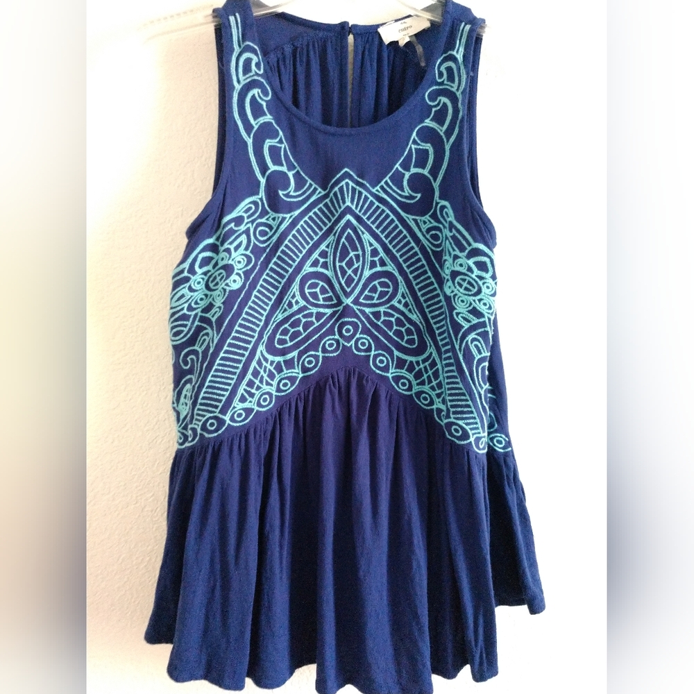 Entro Tank Top Shirt Embroidered Blue on Blue Swing Size Small Chest 30"